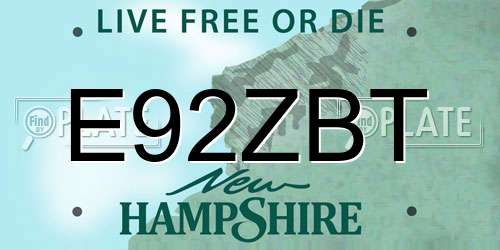 E92ZBT New Hampshire License Plate