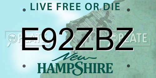 E92ZBZ New Hampshire License Plate