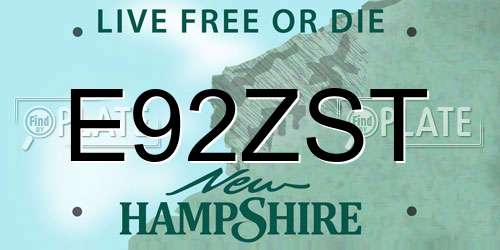 E92ZST New Hampshire License Plate