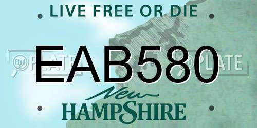 EAB580 New Hampshire License Plate