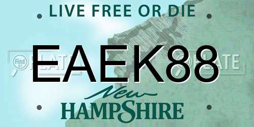 EAEK88 New Hampshire License Plate