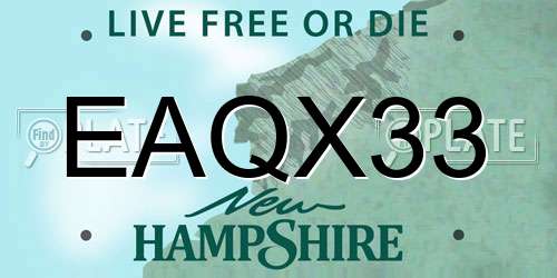 EAQX33 New Hampshire License Plate