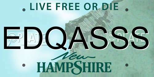 EDQASSS New Hampshire License Plate