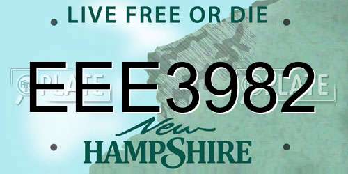EEE3982 New Hampshire License Plate