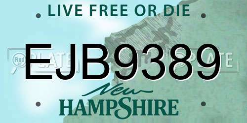 EJB9389 New Hampshire License Plate