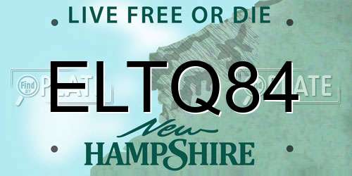 ELTQ84 New Hampshire License Plate
