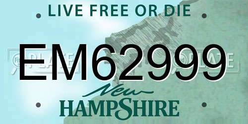 EM62999 New Hampshire License Plate