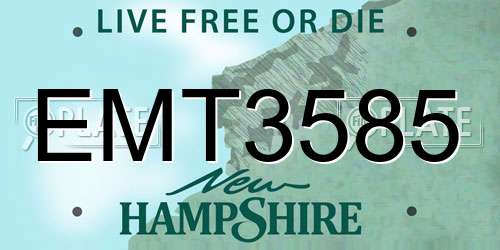 EMT3585 New Hampshire License Plate
