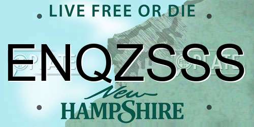 ENQZSSS New Hampshire License Plate