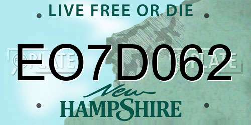 EO7D062 New Hampshire License Plate
