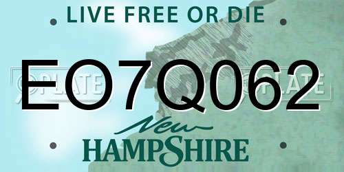 EO7Q062 New Hampshire License Plate