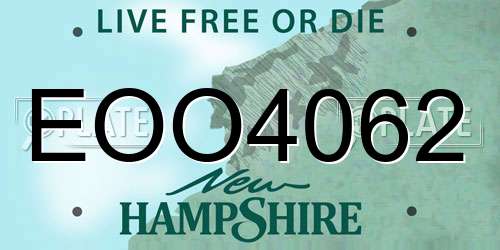 EOO4062 New Hampshire License Plate
