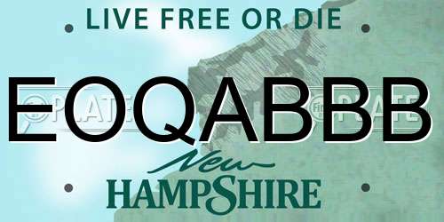 EOQABBB New Hampshire License Plate