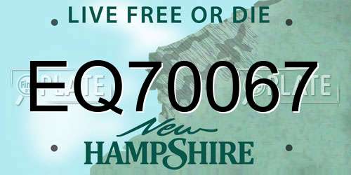 EQ70067 New Hampshire License Plate