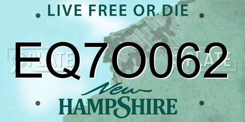 EQ7O062 New Hampshire License Plate