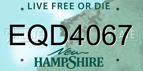 EQD4067 New Hampshire License Plate