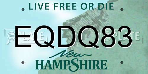 EQDQ83 New Hampshire License Plate