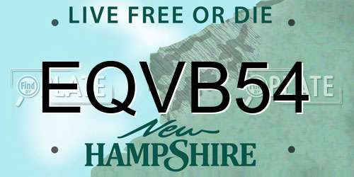EQVB54 New Hampshire License Plate