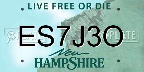ES7J3O New Hampshire License Plate
