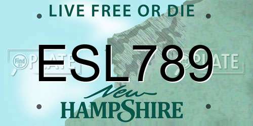 ESL789 New Hampshire License Plate