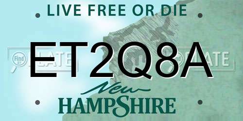 ET2Q8A New Hampshire License Plate