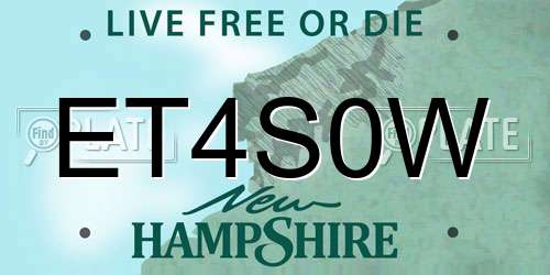 ET4S0W New Hampshire License Plate