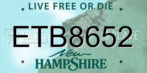 ETB8652 New Hampshire License Plate