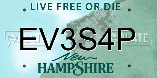 EV3S4P New Hampshire License Plate