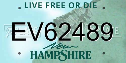 EV62489 New Hampshire License Plate