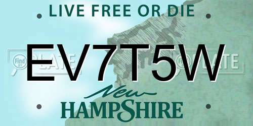 EV7T5W New Hampshire License Plate