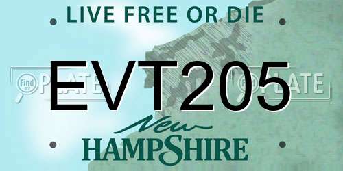 EVT205 New Hampshire License Plate