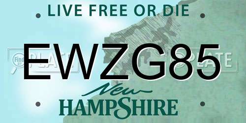 EWZG85 New Hampshire License Plate