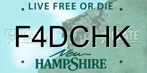 F4DCHK New Hampshire License Plate