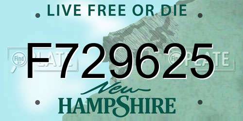 F729625 New Hampshire License Plate