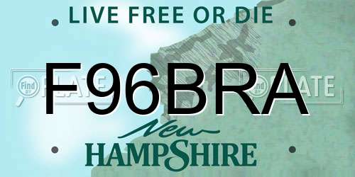 F96BRA New Hampshire License Plate