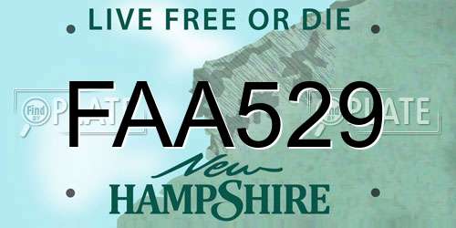 FAA529 New Hampshire License Plate