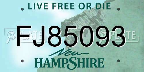 FJ85093 New Hampshire License Plate