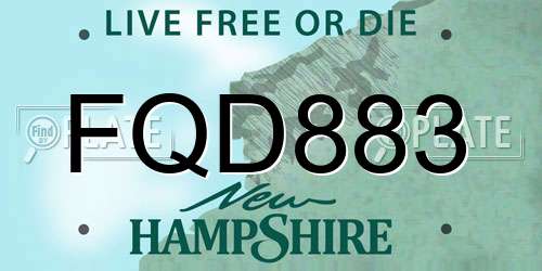 FQD883 New Hampshire License Plate