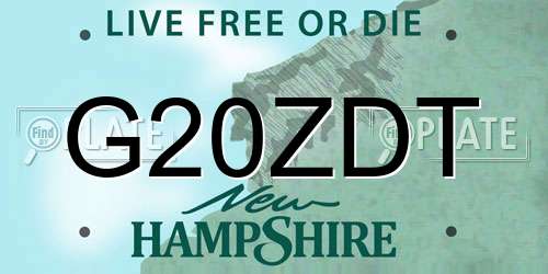 G20ZDT New Hampshire License Plate