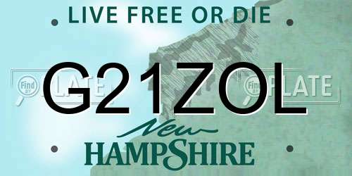 G21ZOL New Hampshire License Plate