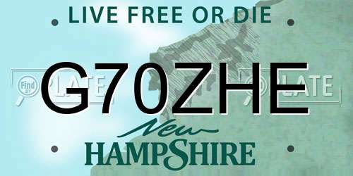 G70ZHE New Hampshire License Plate