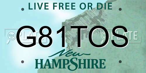 G81TOS New Hampshire License Plate