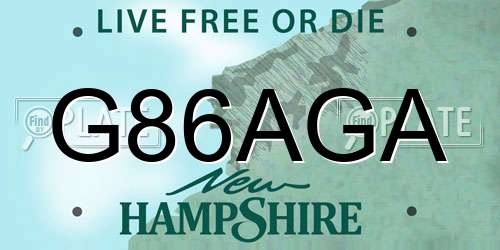 G86AGA New Hampshire License Plate