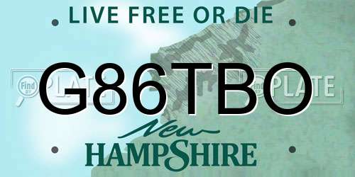 G86TBO New Hampshire License Plate