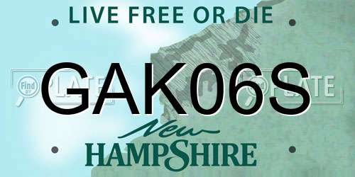GAK06S New Hampshire License Plate