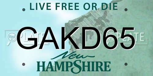 GAKD65 New Hampshire License Plate