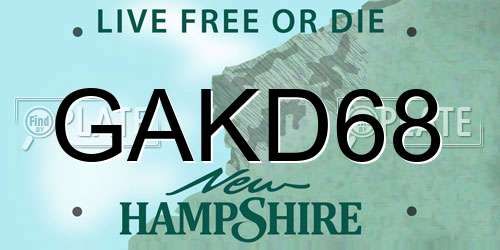 GAKD68 New Hampshire License Plate