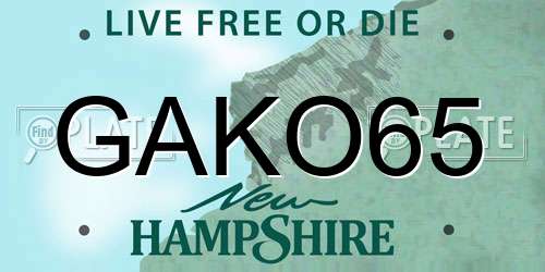 GAKO65 New Hampshire License Plate