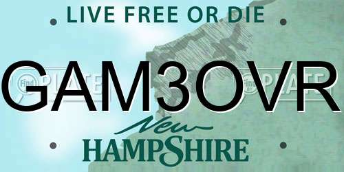 GAM3OVR New Hampshire License Plate