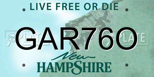 GAR76O New Hampshire License Plate